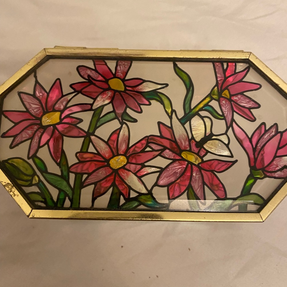 Joa Baker Floral Stained Glass Jewelry Box
